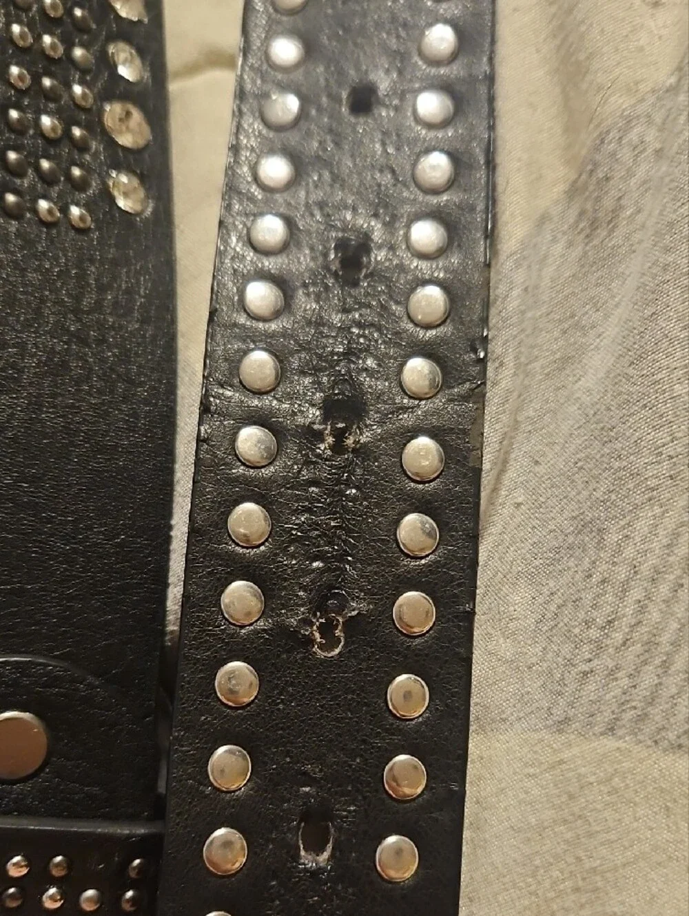 Black Studded Leather Belt with Crystal Accents -